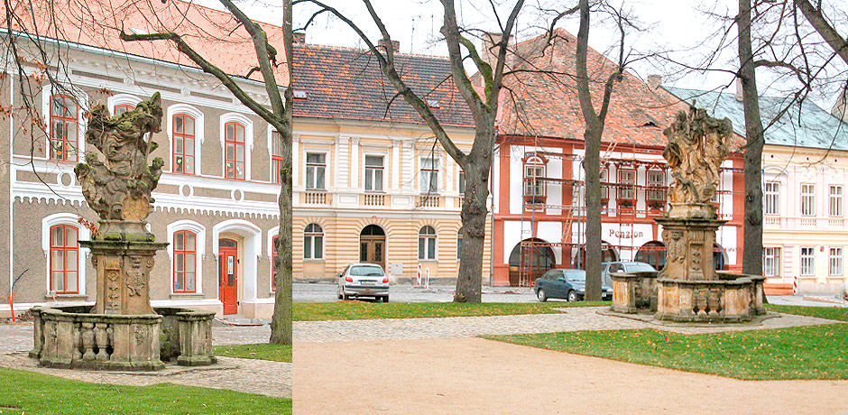 Obrázek zachycuje nově řešené náměstí kolem obou stěžejních sousoší sv. Floriana a sv. Jana Nepomuckého v širších souvislostech.