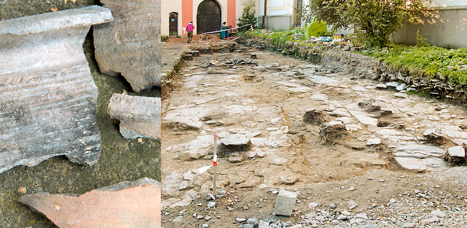 Detail archeologického průzkumu náměstí.